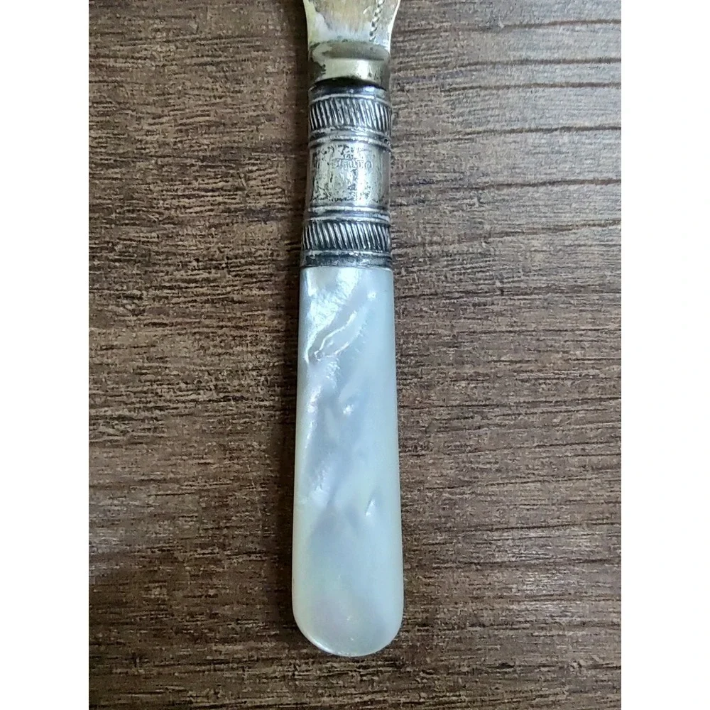 Antique EPNS Fish Knife Butter Spreader Sterling Collar Mother of Pearl Handle